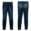 Bebe  (24) (26x32) Regular Icon Crystal Knockout Skinny Jeans Myth Blue Low Rise Photo 5