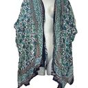 Angie  Kimono Small Blue Floral Boho Ruana Wrap Shawl Women's Size S Photo 0