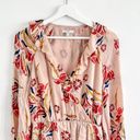 Joie  Nour Floral Ruffle V Neck Long Sleeves Pink Silk Mini Dress Size XS Photo 3