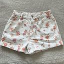 American Eagle ✨  Women White Pink Floral Denim High Rise Mom Shorts 4 Photo 1