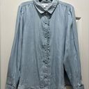 LC Lauren Conrad  Shirt Womens L  Puff Sleeve Lightweight Denim Blouse Top Blue Photo 0