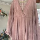 Boohoo Bell Sleeve sheer Dress With Pink Underlay Photo 1