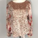 Anthropologie Meadow Rue  Loose Fit Blush Pink Crushed Velvet Floral Sleeve Top M Photo 0