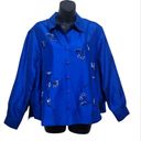 Coldwater Creek  Women's Blue Embroidered LongSleeve 100% Silk Blouse Sz PLarge Photo 0