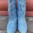 Retro Women’s Denim Mid Calf Temptations Cowboy Jeans Boots Leather Size 6 B VTG Blue Photo 1