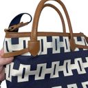 Tommy Hilfiger Navy Faux Leather Brown Trim Tote Handbag Crossbody Photo 5