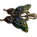 Multi Colored Enamel Gold Tone Butterfly with Multi Colored Rhinestone Pendant Photo 3