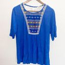 The Moon  Sky Blue Printed Lace Detail Short Sleeve Top Photo 0