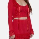 Dolls Kill Sugar Thrillz Red Lace Ruffle Cardigan Cami Set coquette 2 piece bow Photo 2