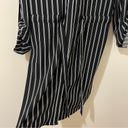 Suzy Shier  Black Long Sleeved Blouson Dress White Stripes W/ Pockets Size Medium Photo 5