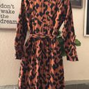 Cheetah leopard animal print classy button up down maxi shirt dress cinched waist and belt Multi Photo 2