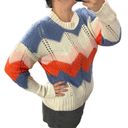 VERO MODA  LARGE Birch Chevron Colorblock Crochet Lightweight Sweater Crewneck Photo 80