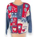 heirloom collectibles Vintage  Blue Cardigan Heart Floral Embroidered Knit Photo 1