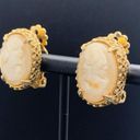 Profile Vintage Gold Tone Filigree Carved Woman  Cameo Clip On Earrings 3/4" Photo 1