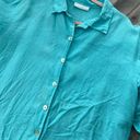 Bryn Walker  Lagenlook 100% Linen Aqua Blue Button Up Blouse | Small Photo 4