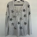 INC EUC  Grey Sweater Top Sequin Stars Top Lace Up sz XL Photo 0