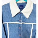 Vintage Blue J. Denim Coat Womens‎ Sherpa Trimmed Long Length XL Photo 3