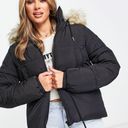 Topshop NWT $125  tie waist padded jacket with faux-fur hood in khaki sz 2 Photo 1