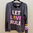 Chaser  Grey Let Love Rule Pink + Gold Stripe Sleeve Sweatshirt - Medium Photo 0