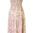 Petal and Pup  Strapless Retro Floral Midi Dress Tan Pink Cream Size 4 70s Boho Photo 1