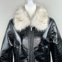 Unreal Fur Wet Look Aviator Biker Jacket Faux Leather & Fur Black Size Large NWT Photo 3