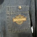 Harley Davidson  Shirt Womens Large Blue Denim Side Tie Long Sleeve Vintage Photo 2