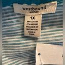 Westbound  woman blue-green  and white cotton top with flutter sleeves Photo 4