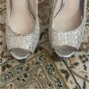 Audrey Brooke  Silver Metallic Peep Toe Platform Heel Cocktail Wedding Night Out Photo 1