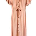 Mimi Chica  Peach Orange Tie Front Button Down Midi Dress - Size Small Photo 0