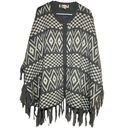 Flying Tomato  Poncho Sweater Button Front Fringe Hem Knitted Gray White S/M Photo 5