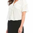 Free People  Shirt XS Full of Light White Short Sleeve Crop Top Collared Sheer Photo 0