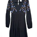 Blue Rain  Women's Black Embroidered Floral Tiered Mini Dress Small Photo 7