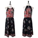 Loft Midi Dress Halter Neck Blouson Tie Waist Chiffon Black Red Women’s Large Photo 9