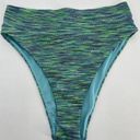 Aerie  High Waist Bikini Bottom Sz M Blue Green Textured High Cut Swimsuit Photo 0