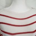 W By Worth  Womens Sweater Size S Stripe Fringe Open Knit White Red Long Sleeve Photo 3