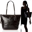 Coach Signature Stitched Patent Tote F15142 black tote scarf included monogram Photo 12