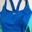 Nike  Women's Athletic One Piece Swimsuit Blue and Green Cut Out Back Sz L Photo 3