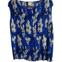 Joie  Plus Size 1X Tank Top Floral Print Pleated Blue And Cream Boat Neck Texture Photo 0