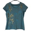 Coldwater Creek  Teal & Gold Sequin Short Sleeve Scoop Neck Blouse Women Sz XL Photo 0