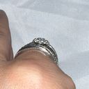 Silver and Marcasite Chunky Band Ring with Rhinestone Heart Photo 6