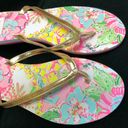 Lilly Pulitzer  spring flip flops gold strap floral top NEW 9 Photo 4