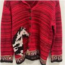 Northern Isles Red Ramie Vintage Horse Cardigan Sweater Size Medium Button Down Photo 3