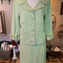 Miss Dorby vintage two piece light green suit with monotone embroidered detail. Size 12 Photo 1