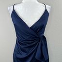 Angel Biba  Navy Blue Gathered Side Tie Sleeveless V-Neck Wrap Mini Dress Small Photo 4