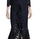 Alexis  Nadege Navy Crochet Lace 3/4-Sleeve V-Neck Midi Mermaid Dress Small Party Photo 0