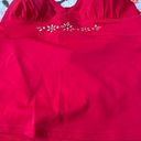 Venus Red 2 piece swimsuit skirt style and top with gold trim Photo 2