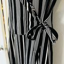 Derek Heart  Plus 1X Black White Faux Wrap Tie Waist Jumpsuit Stripe Stretch Photo 1