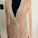 Moda Peach Wrap around Sweater with Lace Photo 3