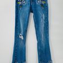 ZARA  Embroidered Midrise Mini Flare Leg Distressed Cropped Denim Jeans Size 2 Photo 8