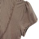 Mango  Womens Top Brown Striped Button Front Band Collar Puff Sleeve Shirt Photo 5